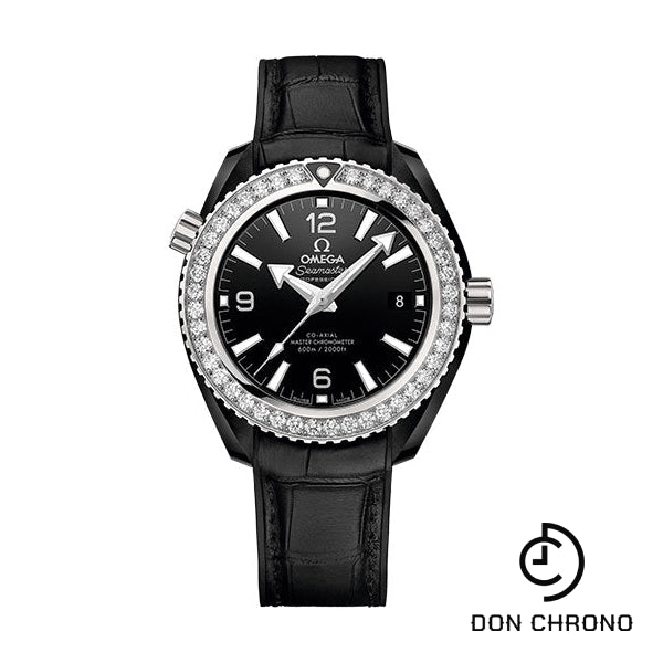 Omega Seamaster Planet Ocean 600M Co-Axial Master Chronometer Watch - 39.5 mm Black Ceramic Case - Unidirectional Bezel - Black Ceramic Dial - Black Leather Strap - 215.98.40.20.01.001