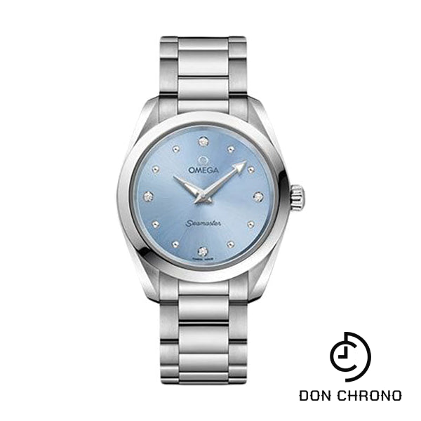 Omega Seamaster Aqua Terra 150M Quartz Watch - 28 mm Steel Case - Glossy Ice Blue Diamond Dial - 220.10.28.60.53.001
