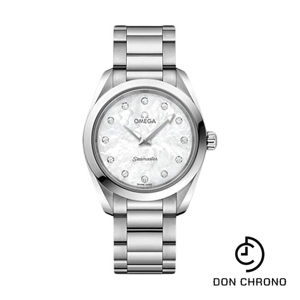 Omega Seamaster Aqua Terra 150M Quartz Watch - 28 mm Steel Case - White Mother-Of-Pearl Diamond Dial - 220.10.28.60.55.001