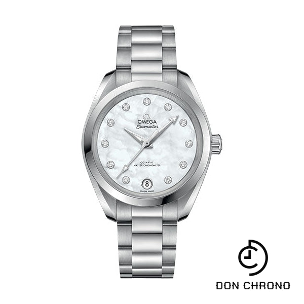 Omega Seamaster Aqua Terra 150M Co-Axial Master Chronometer Watch - 34 mm Steel Case - White Mother-Of-Pearl Diamond Dial - 220.10.34.20.55.001
