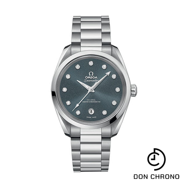 Omega Seamaster Aqua Terra 150M Co-Axial Master Chronometer Ladies Watch - 38 mm Steel Case - Shimmer Blue-Grey Diamond Dial - 220.10.38.20.53.001