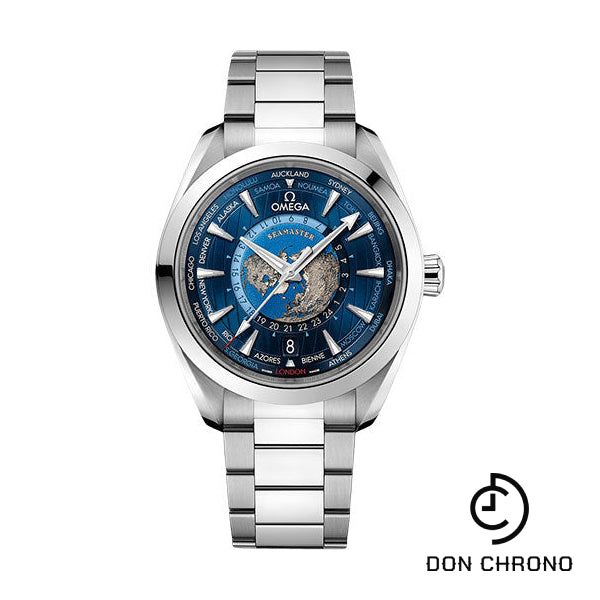 Omega Seamaster Aqua Terra 150M Omega Co-Axial Master Chronometer GMT Worldtimer - 43 mm Steel Case - Blue Dial - 220.10.43.22.03.001