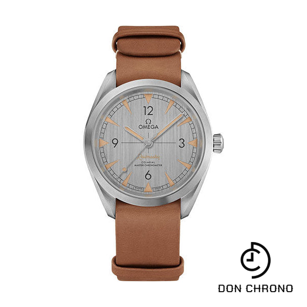 Omega Seamaster Railmaster Omega Co-Axial Master Chronometer Watch - 40 mm Steel Case - Vertically Brushed Grey Dial - Brown Leather Nato Strap - 220.12.40.20.06.001