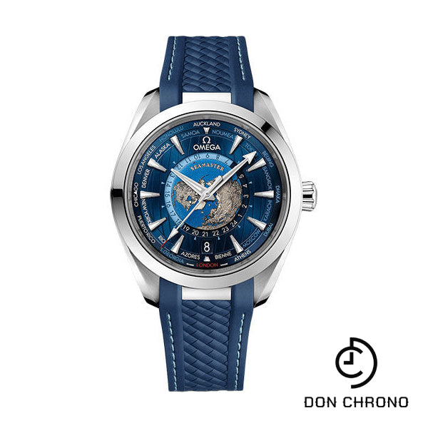 Omega Seamaster Aqua Terra 150M Omega Co-Axial Master Chronometer GMT Worldtimer - 43 mm Steel Case - Blue Dial - Blue Rubber Strap - 220.12.43.22.03.001