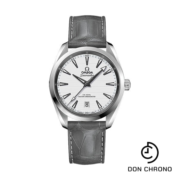 Omega Aqua Terra 150M Co-Axial Master Chronometer Watch - 38 mm Steel Case - Silvery Dial - Grey Leather Strap - 220.13.38.20.02.001
