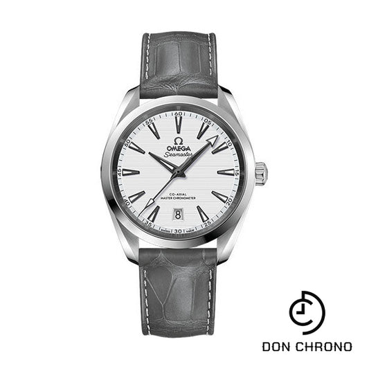 Omega Aqua Terra 150M Co-Axial Master Chronometer Watch - 38 mm Steel Case - Silvery Dial - Grey Leather Strap - 220.13.38.20.02.001