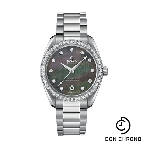 Omega Seamaster Aqua Terra 150M Co-Axial Master Chronometer Ladies Watch - 38 mm Steel Case - Diamond-Set Bezel - Tahiti Mother-Of-Pearl Diamond Dial - 220.15.38.20.57.001