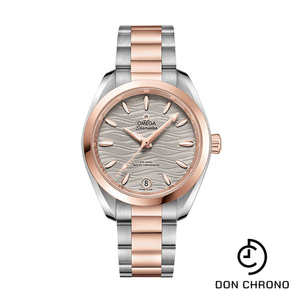 Omega Seamaster Aqua Terra 150M Co-Axial Master Chronometer Watch - 34 mm Steel And Sedna Gold Case - Waved Agate Grey Dial - 220.20.34.20.06.001
