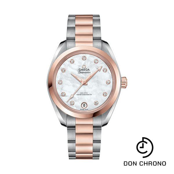 Omega Seamaster Aqua Terra 150M Co-Axial Master Chronometer Watch - 34 mm Steel And Sedna Gold Case - White Mother-Of-Pearl Diamond Dial - 220.20.34.20.55.001