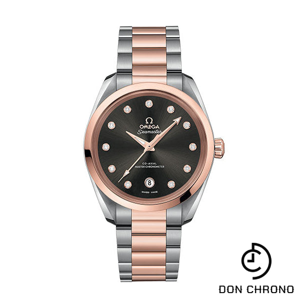 Omega Seamaster Aqua Terra 150M Co-Axial Master Chronometer Ladies Watch - 38 mm Steel And Sedna Gold Case - Glossy Grey Diamond Dial - 220.20.38.20.56.001