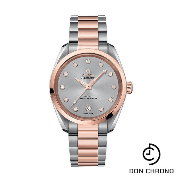 Omega Seamaster Aqua Terra 150M Co-Axial Master Chronometer Ladies Watch - 38 mm Steel And Sedna Gold Case - Glossy Rhodium-Grey Diamond Dial - 220.20.38.20.56.002