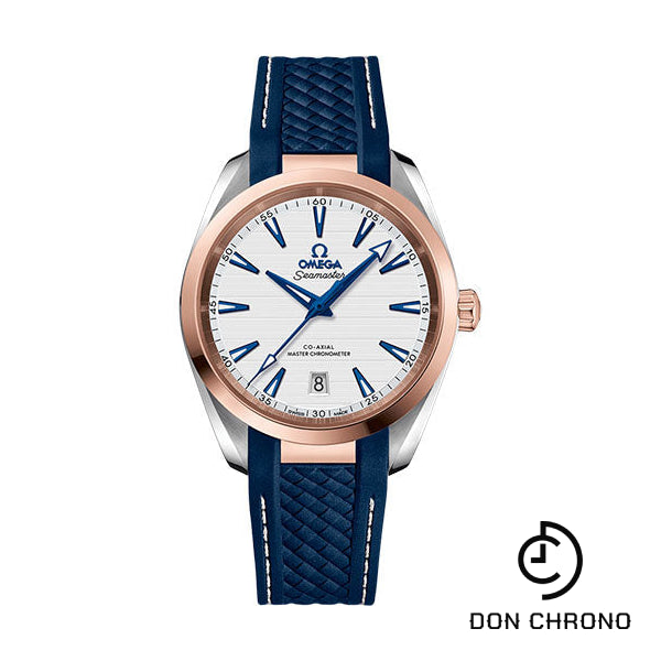 Omega Aqua Terra 150M Co-Axial Master Chronometer Watch - 38 mm Steel And Sedna Gold Case - Silvery Dial - Blue Structured Rubber Strap - 220.22.38.20.02.001