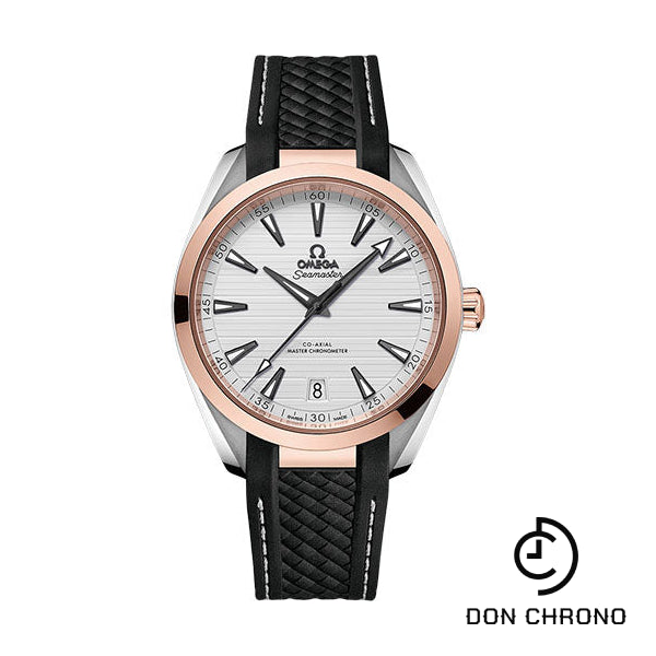 Omega Aqua Terra 150M Co-Axial Master Chronometer Watch - 41 mm Steel And Sedna Gold Case - Silvery Dial - Black Structured Rubber Strap - 220.22.41.21.02.001