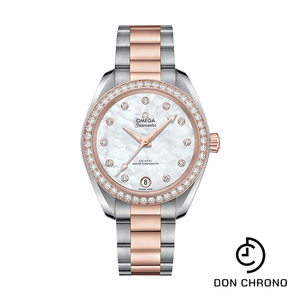Omega Seamaster Aqua Terra 150M Co-Axial Master Chronometer Watch - 34 mm Steel And Sedna Gold Case - Diamond-Set Bezel - White Mother-Of-Pearl Diamond Dial - 220.25.34.20.55.001