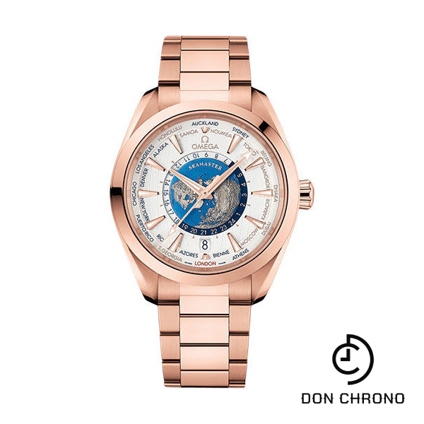 Omega Seamaster Aqua Terra 150M Omega Co-Axial Master Chronometer GMT Worldtimer - 43 mm Sedna Gold Case - Opaline Silvery Dial - 220.50.43.22.02.001