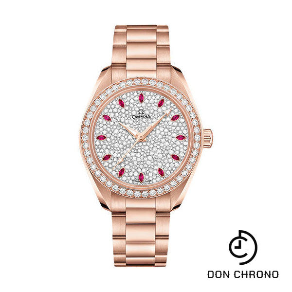 Omega Seamaster Aqua Terra 150M Omega Co-Axial Master Chronometer - 34 mm Sedna Gold Case - Diamond Bezel - Diamond Paved Ruby Dial - 220.55.34.20.99.001