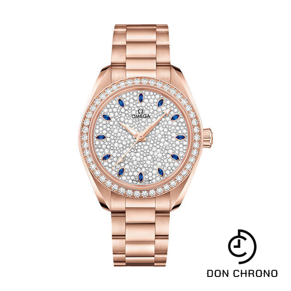Omega Seamaster Aqua Terra 150M Co-Axial Master Chronometer Watch - 34 mm Sedna Gold Case - Diamond-Set Bezel - Radiant Diamond Dial - 220.55.34.20.99.002
