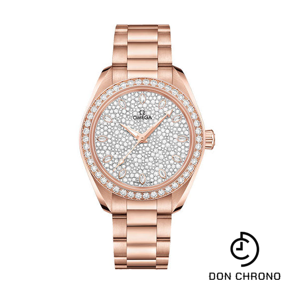 Omega Seamaster Aqua Terra 150M Co-Axial Master Chronometer Watch - 34 mm Sedna Gold Case - Diamond-Set Bezel - Radiant Diamond Dial - 220.55.34.20.99.003