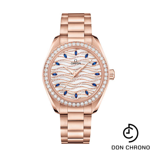 Omega Seamaster Aqua Terra 150M Co-Axial Master Chronometer Watch - 34 mm Sedna Gold Case - Diamond-Set Bezel - Radiant Diamond Dial - 220.55.34.20.99.005
