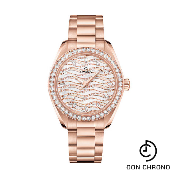 Omega Seamaster Aqua Terra 150M Co-Axial Master Chronometer Watch - 34 mm Sedna Gold Case - Diamond-Set Bezel - Radiant Diamond Dial - 220.55.34.20.99.006
