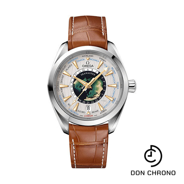 Omega Seamaster Aqua Terra 150M Omega Co-Axial Master Chronometer GMT Worldtimer - 43 mm Platinum Case - Grey Dial - Brown Leather Strap Limited Edition of 87 - 220.93.43.22.99.001
