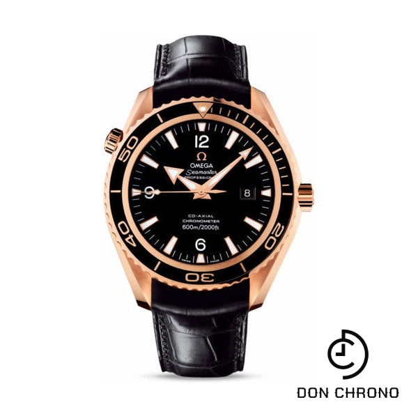 Omega Seamaster Planet Ocean Big Size Watch - 45.5 mm Red Gold Case - Unidirectional Bezel - Black Dial - Black Leather Strap - 222.63.46.20.01.001