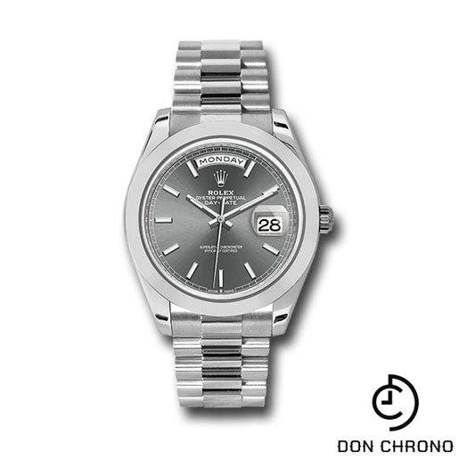 Rolex Platinum Day-Date 40 Watch - Smooth Bezel - Slate Index Dial - President Bracelet - 228206 slip