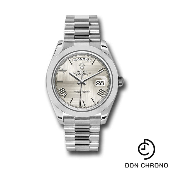 Rolex 950 Platinum Day-Date 40 Watch - Smooth Bezel - Silver Quadrant Motif Bevelled Roman Dial - President Bracelet - 228206 sqmrp