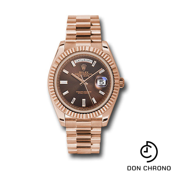 Rolex Everose Gold Day-Date 40 Watch - Fluted Bezel - Chocolate Baguette Diamond Dial - President Bracelet - 228235 chbdp