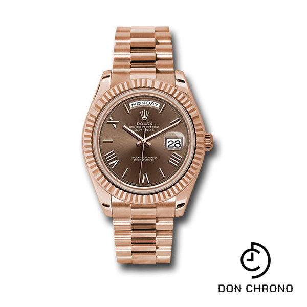 Rolex Everose Gold Day-Date 40 Watch - Fluted Bezel - Chocolate Bevelled Roman Dial - President Bracelet - 228235 chorp
