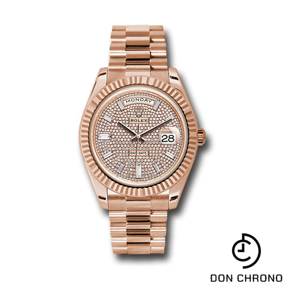 Rolex Everose Gold Day-Date 40 Watch - Fluted Bezel - Diamond Paved Dial - President Bracelet - 228235 dpbdp