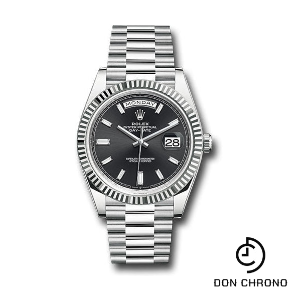 Rolex Platinum Day-Date 40 Watch - Fluted Bezel - Bright Black Dial - President Bracelet - 228236 bkbdp