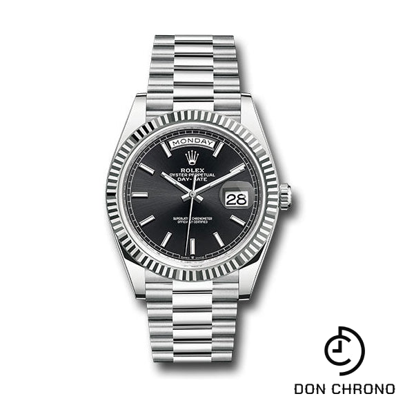 Rolex Platinum Day-Date 40 Watch - Fluted Bezel - Bright Black Index Dial - President Bracelet - 228236 bkip