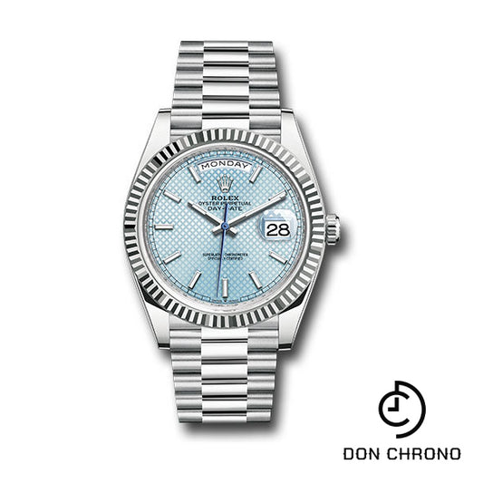Rolex Platinum Day-Date 40 Watch - Fluted Bezel - Ice Blue Diagonal Motif Index Dial - President Bracelet - 228236 ibdmip