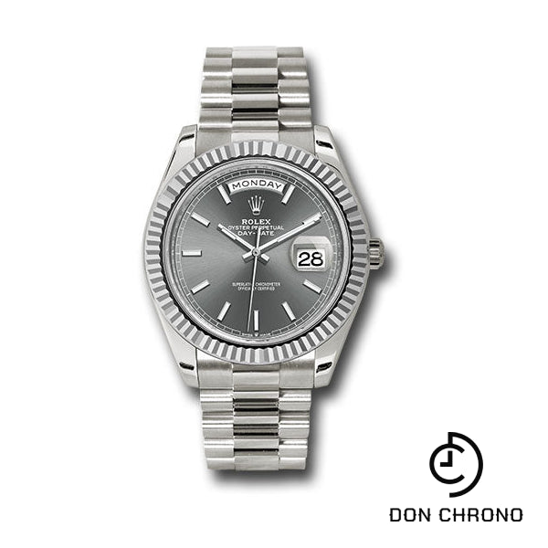 Rolex White Gold Day-Date 40 Watch - Fluted Bezel - Slate Index Dial - President Bracelet - 228239 slip