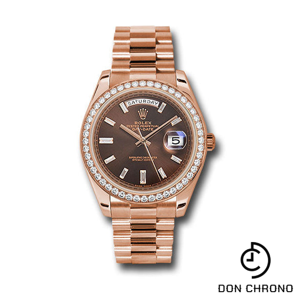 Rolex Everose Gold Day-Date 40 Watch - Everose Gold Bezel - Chocolate Baguette Diamond Dial - President Bracelet - 228345RBR chobdp