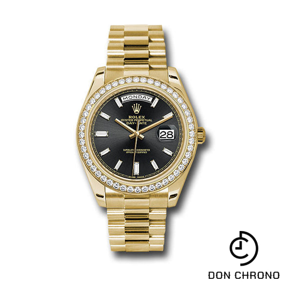 Rolex Yellow Gold Day-Date 40 Watch - Bezel - Black Baguette Diamond Dial - President Bracelet - 228348RBR bkbdp