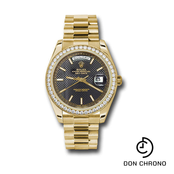 Rolex Yellow Gold Day-Date 40 Watch - Bezel - Black Diagonal Motif Index Dial - President Bracelet - 228348RBR bkdmip