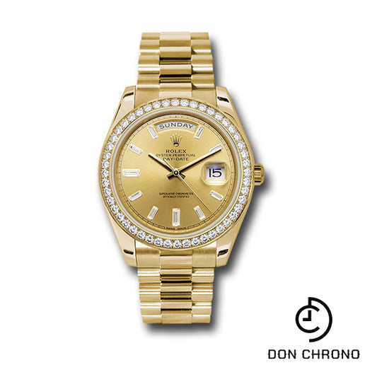 Rolex Yellow Gold Day-Date 40 Watch - Yellow Gold Bezel - Champagne Baguette Diamond Dial - President Bracelet - 228348RBR chbdp