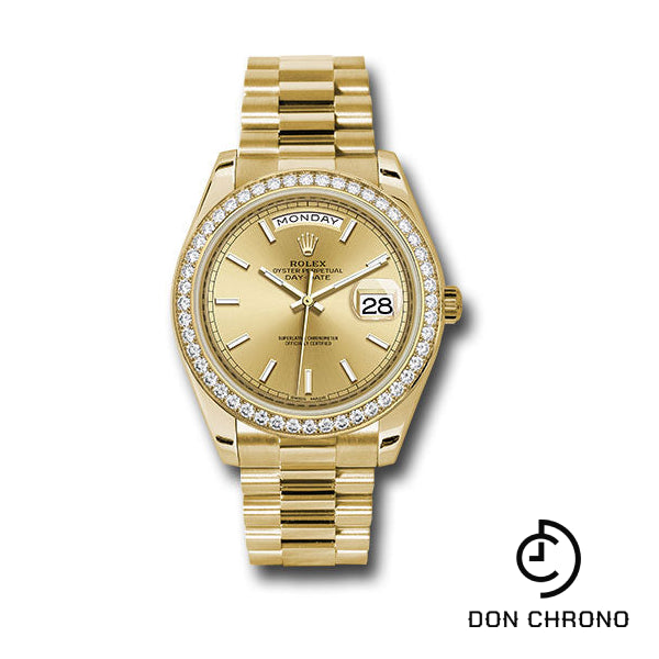 Rolex Yellow Gold Day-Date 40 Watch - Bezel - Champagne Index Dial - President Bracelet - 228348RBR chip