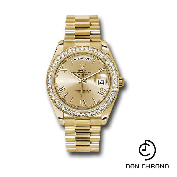 Rolex Yellow Gold Day-Date 40 Watch - Bezel - Champagne Bevelled Roman Dial - President Bracelet - 228348RBR chrp