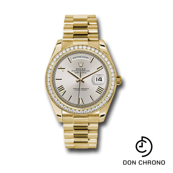Rolex Yellow Gold Day-Date 40 Watch - Bezel - Silver Bevelled Roman Dial - President Bracelet - 228348RBR sdrp