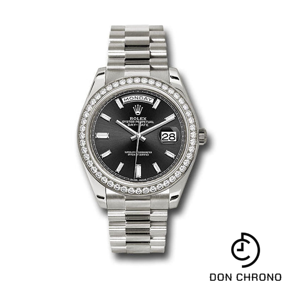 Rolex White Gold Day-Date 40 Watch - White Gold Bezel - Black Baguette Diamond Dial - President Bracelet - 228349RBR bkbdp