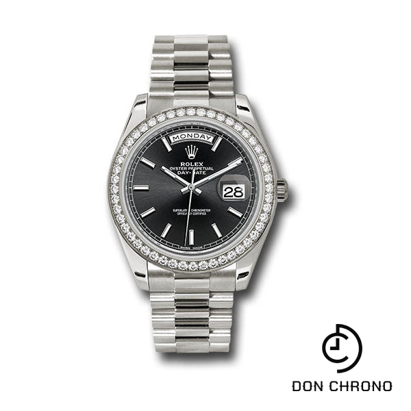Rolex White Gold Day-Date 40 Watch - Bezel - Black Index Dial - President Bracelet - 228349RBR bkip