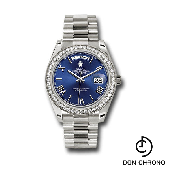 Rolex White Gold Day-Date 40 Watch - Bezel - Blue Bevelled Roman Dial - President Bracelet - 228349RBR blrp