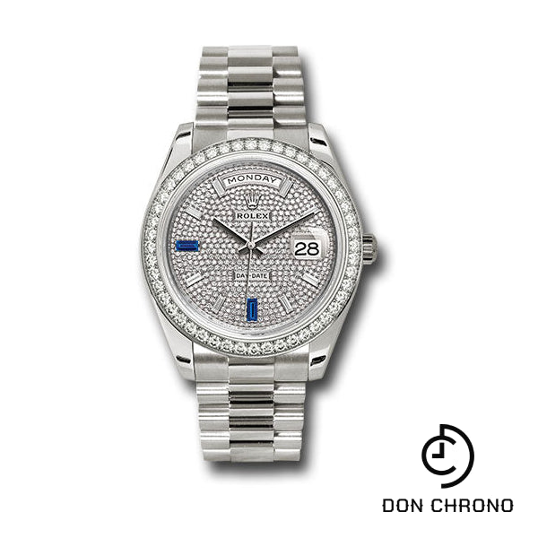 Rolex White Gold Day-Date 40 Watch - White Gold Bezel - Diamond Paved Baguette Diamond Dial - President Bracelet - 228349RBR dp7d2sp
