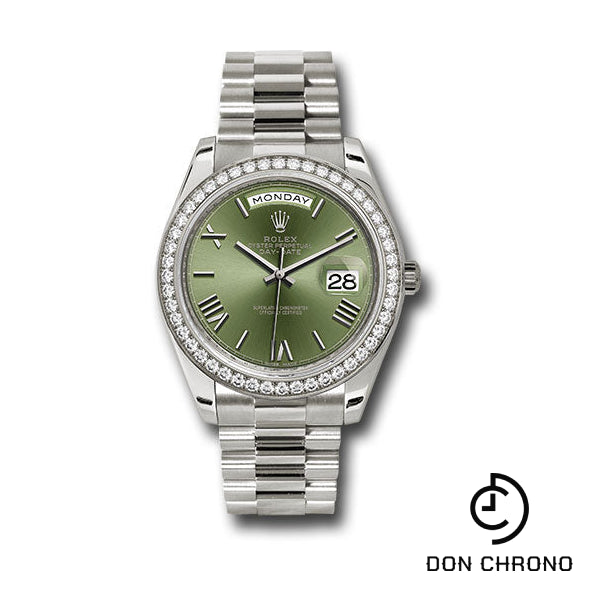 Rolex White Gold Day-Date 40 Watch - Bezel - Olive Green Bevelled Roman Dial - President Bracelet - 228349RBR ogrp