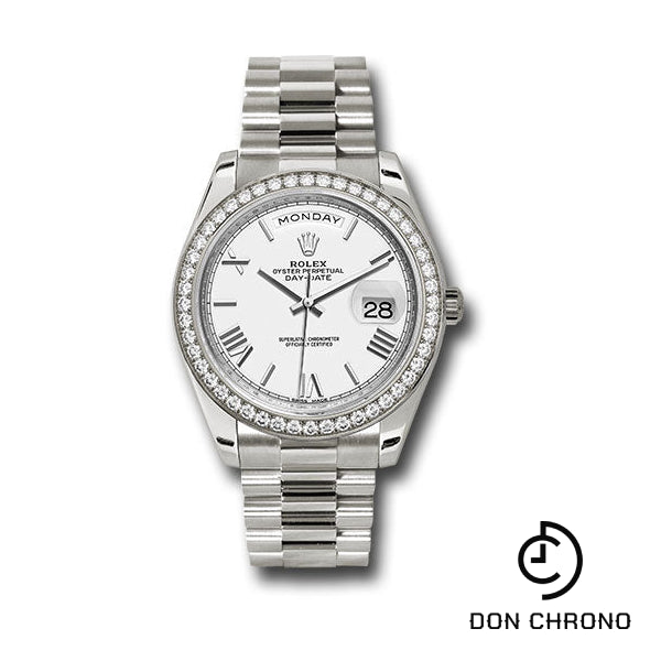 Rolex White Gold Day-Date 40 Watch -  Bezel - White Bevelled Roman Dial - President Bracelet - 228349RBR wrp