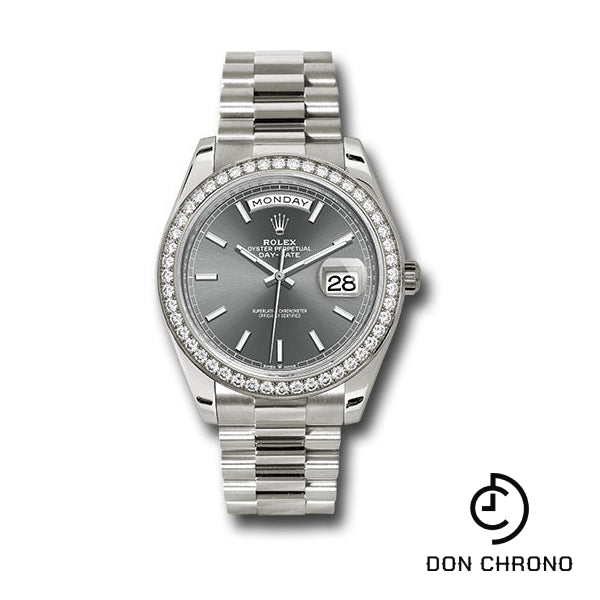 Rolex White Gold Day-Date 40 Watch - Diamond Bezel - Slate Index Dial - President Bracelet - 228349rbr slip