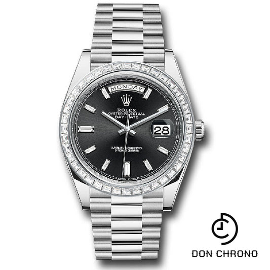 Rolex 950 Platinum Day-Date 40 Watch - Baguette Diamond Bezel - Black Baguette Diamond Dial - President Bracelet - 228396TBR bkbdp